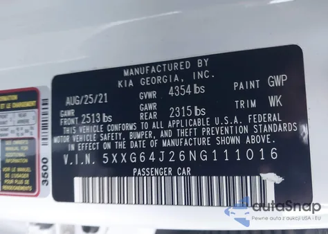 2022 Kia K5 Gt-Line z USA, uszkodzony, nr VIN 5XXG64J26NG111016